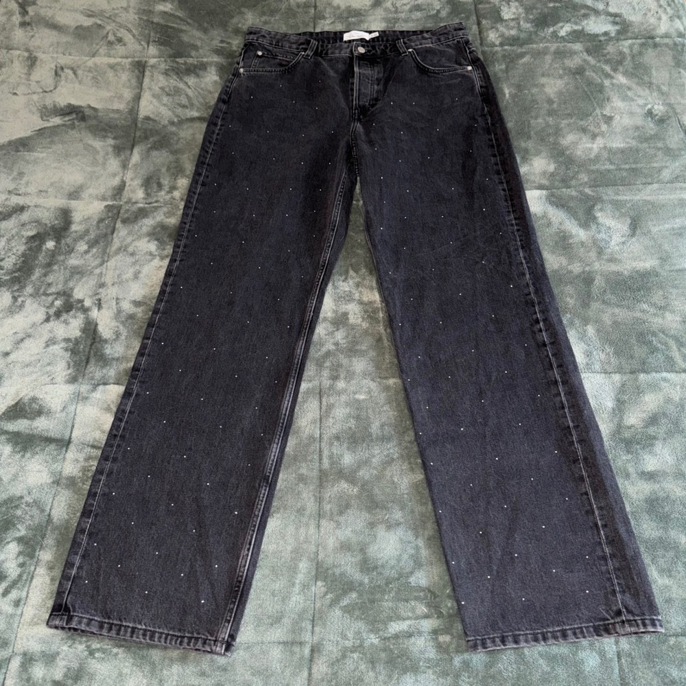 & Other Stories Rhinestone Embellished Straight Leg Jeans Washed Black 32x32